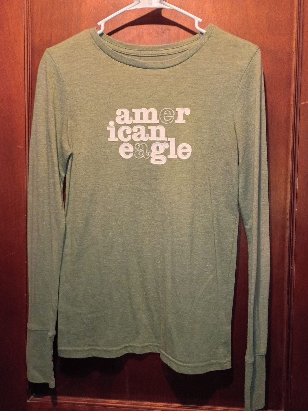 American Eagle Outfitters Women's Long Sleeve Crew Neck Top - Light Olive Green